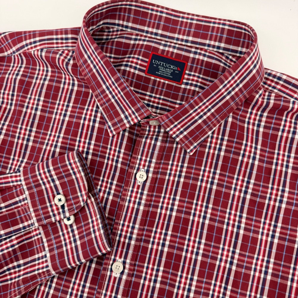 UNTUCKit Button Down Men XXXL Red Plaid Chevalier Wrinkle Free Long Sleeve Shirt